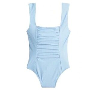 J.Crew One‑Piece Swimsuit Size 12 NWT Ruched Square Neck BF179 Blue Lined